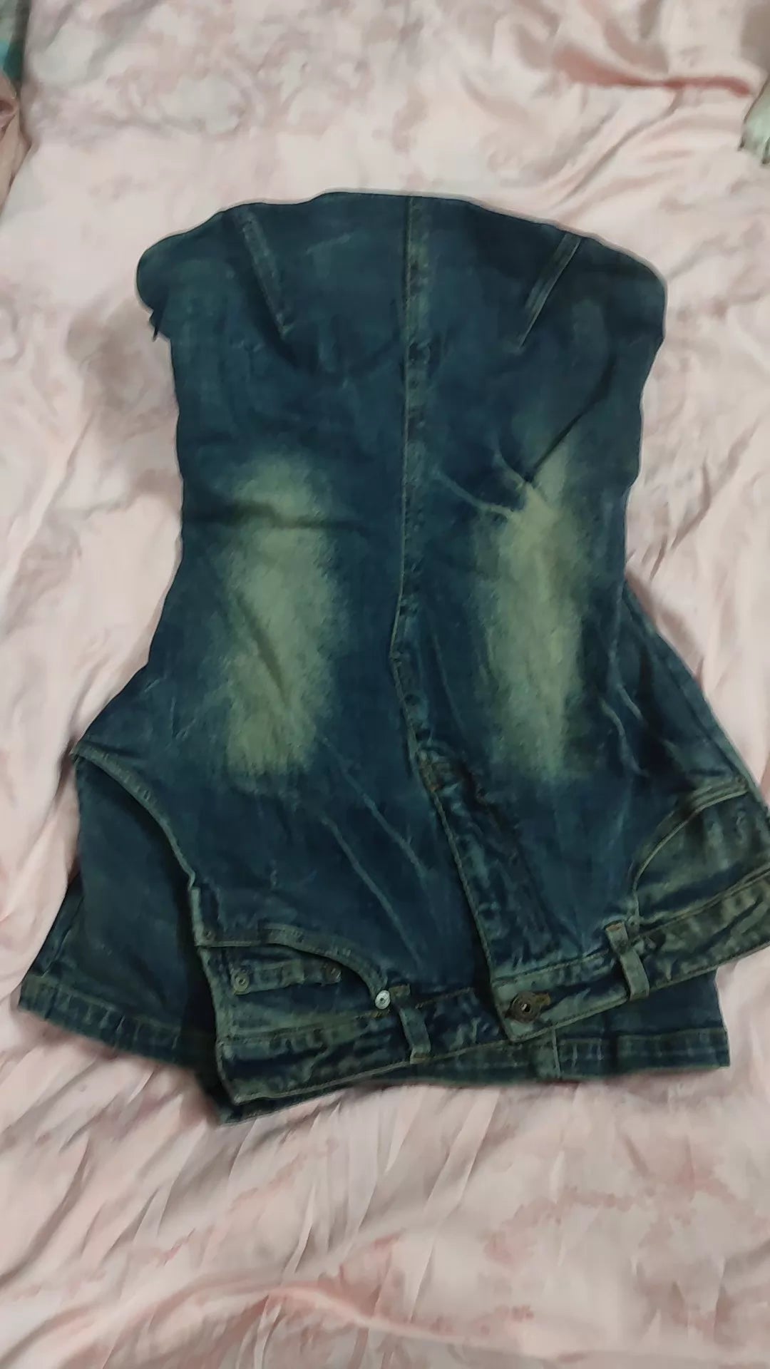 MARRKNULL Washed Dark Blue Denim Strapless Dress — original seller image 1