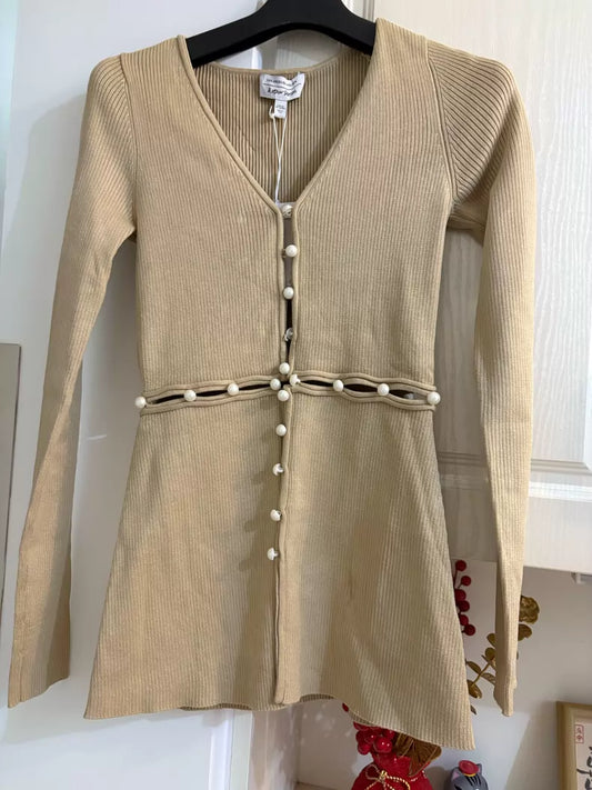 & Other Stories Beige Pearl-Trim Cardigan