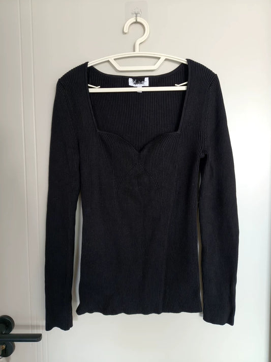 & Other Stories Black Square-Neck Knit Top