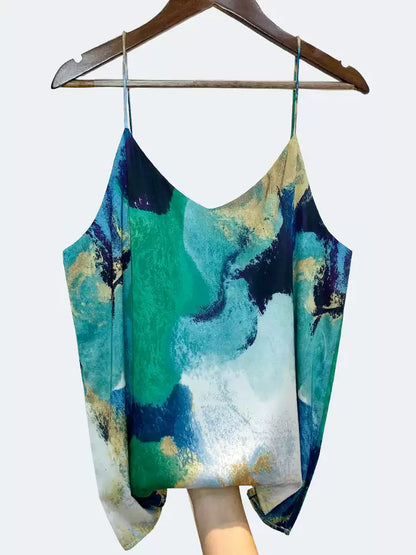 Yimengdu Ink-Wash Mulberry Silk-Blend Camisole Top — front view