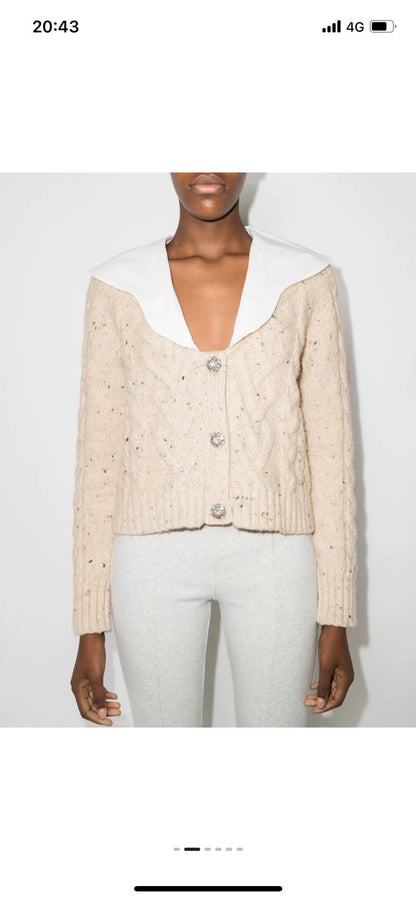 GANNI Contrast-Collar Crystal-Button Cardigan — product detail 2