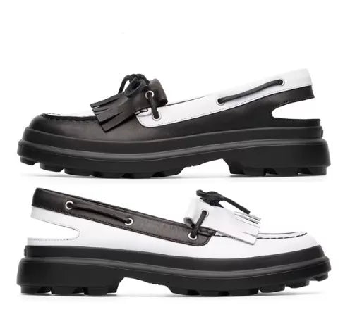 Camper Black and White Tassel Shoes
