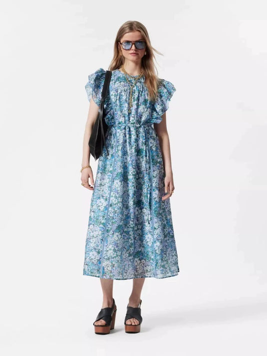 & Other Stories Blue Floral Flutter-Sleeve Dress