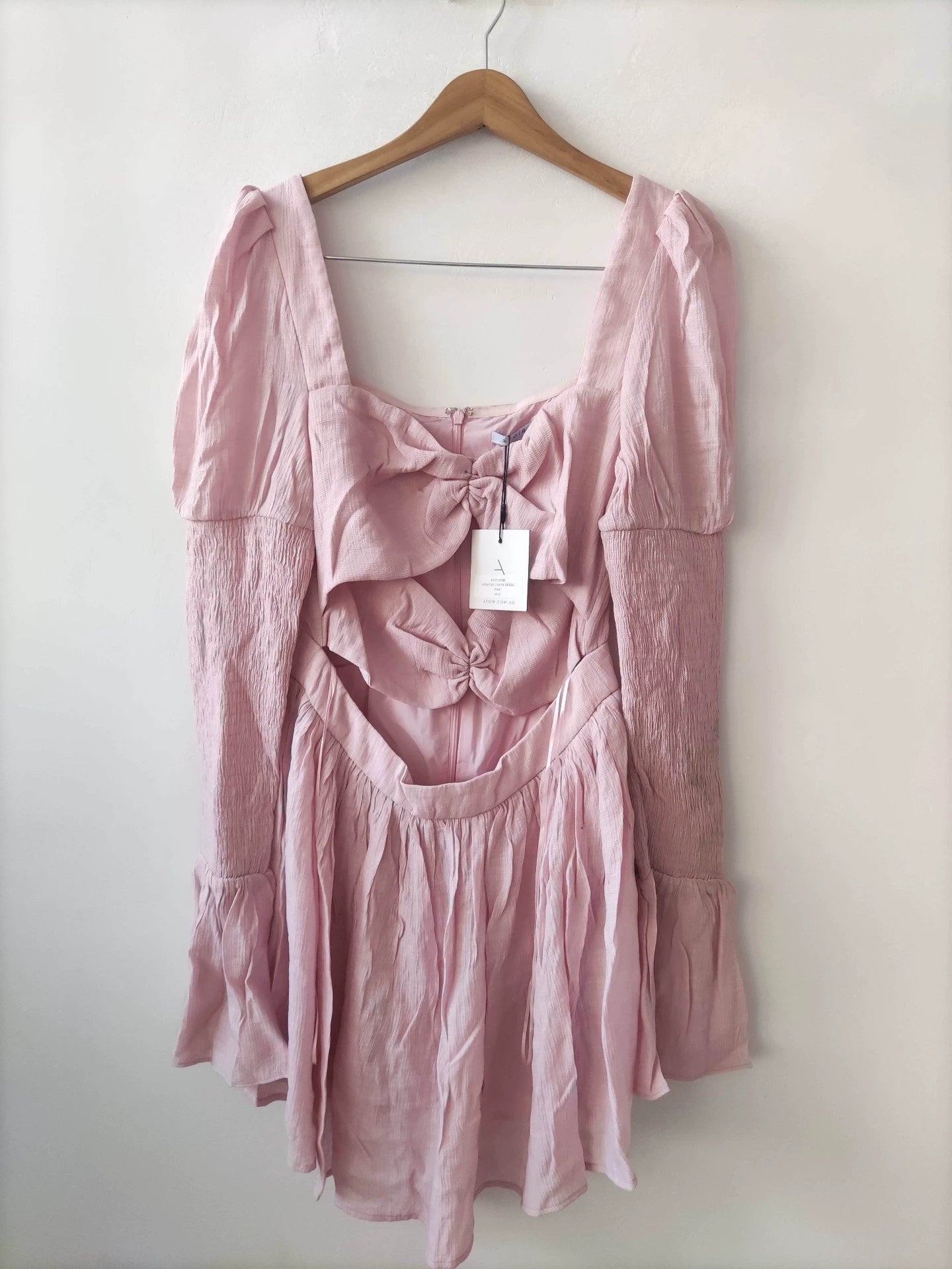ATOIR rose-pink bow-front square-neck dress — full view