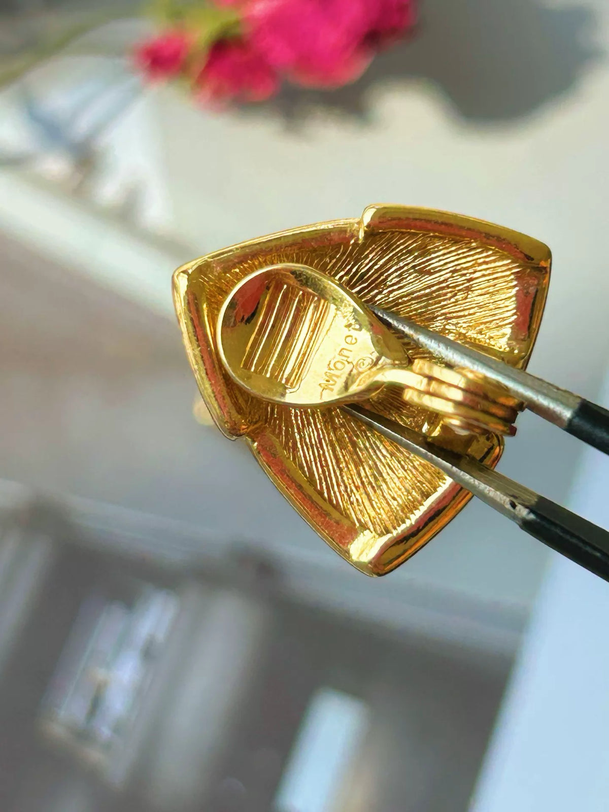 Monet Black and Gold Triangle Clip-On Earrings — product detail 6