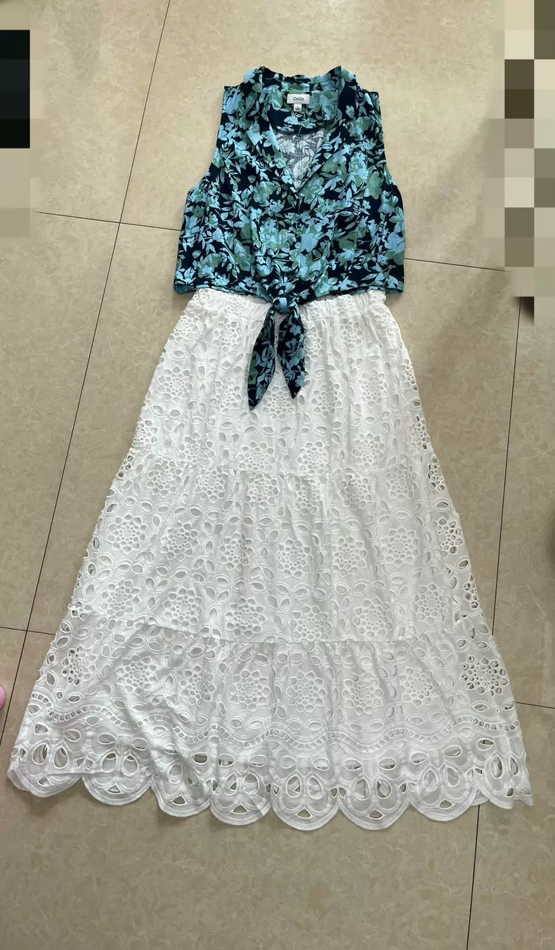 Ivory embroidered maxi skirt — construction detail