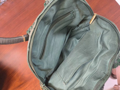 Green Woven Leather Top-Handle Bag