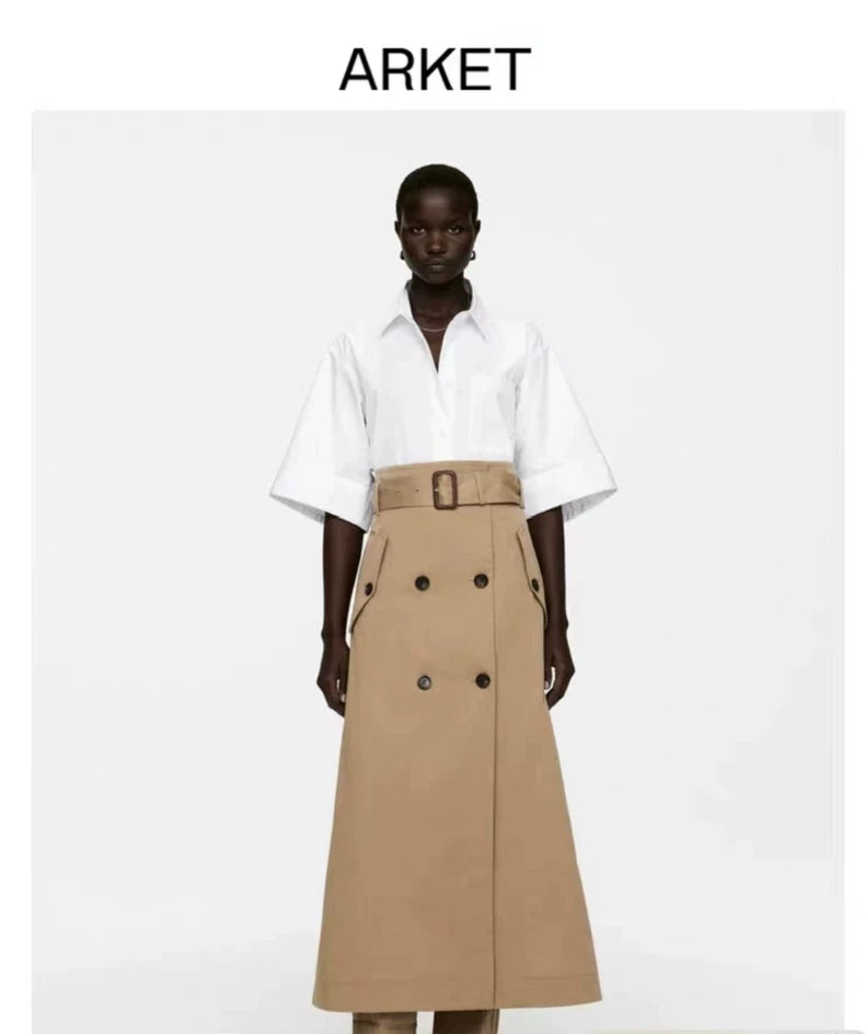 ARKET Double-Breasted Cotton Wrap Skirt