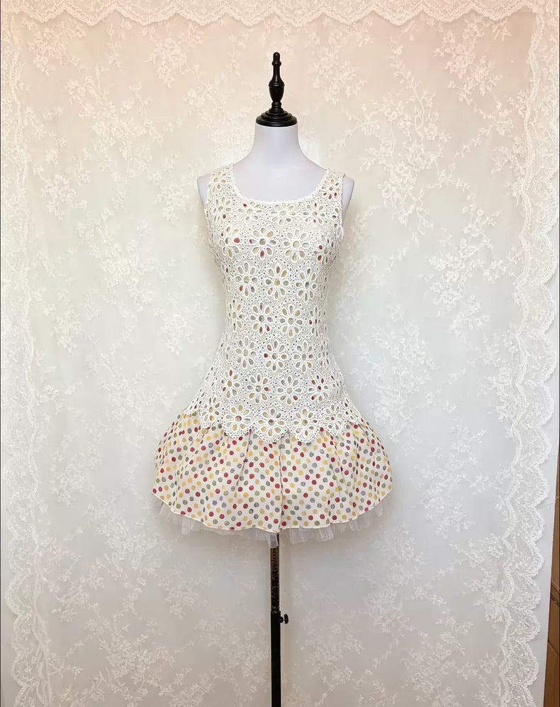 Embroidered polka flower dress