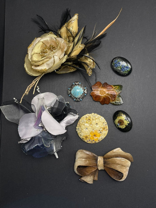 Vintage Cloisonné Silk-Flower Brooch — original seller image 1