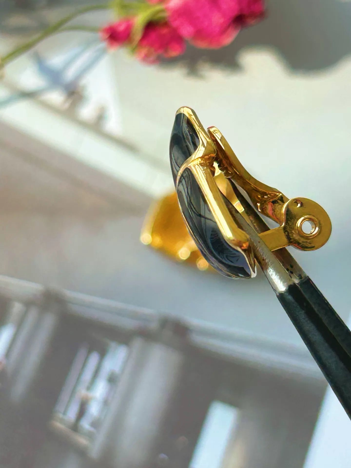 Monet Black and Gold Triangle Clip-On Earrings — product detail 8