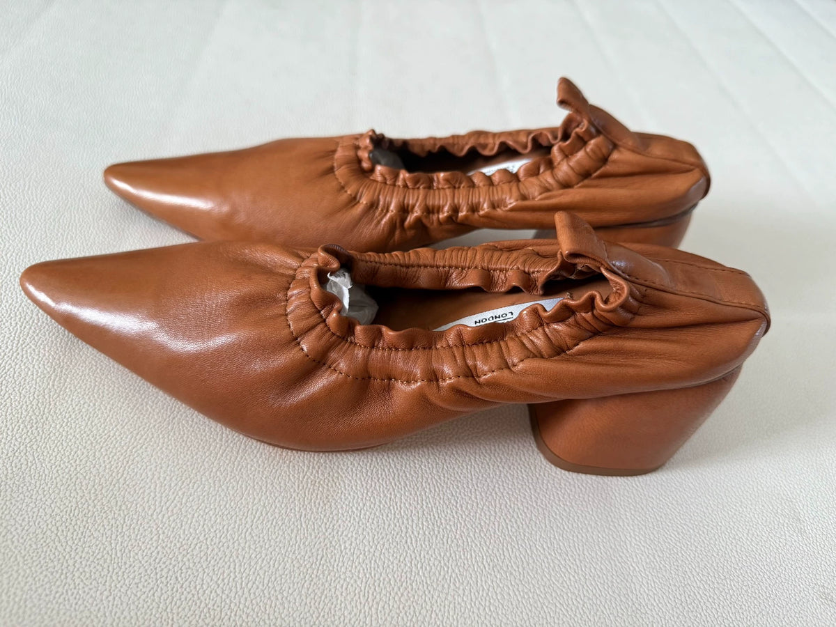 Miista Tina Ruched Lambskin Block-Heel Shoes — product detail 7