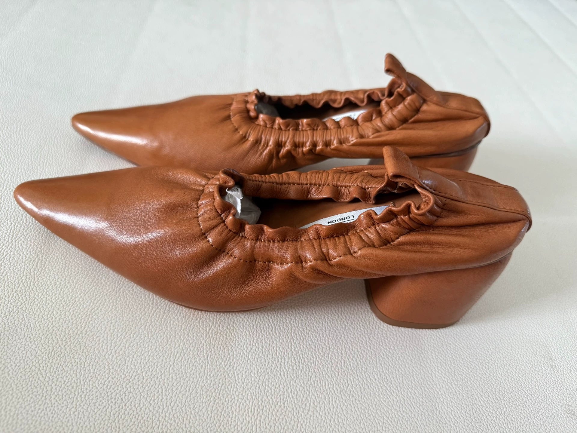 Miista Tina Ruched Lambskin Block-Heel Shoes — product detail 7