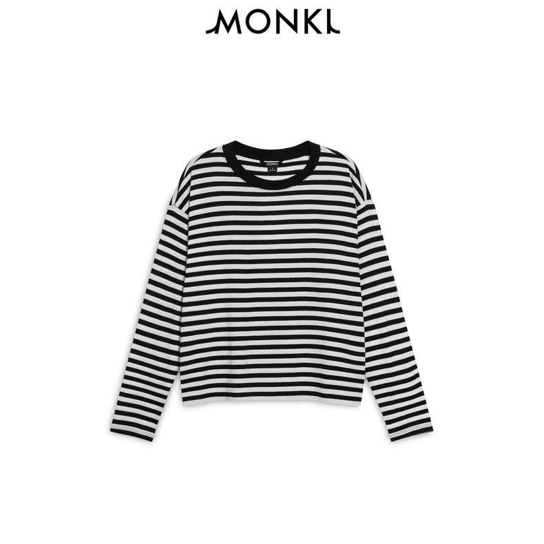 MONKI Black and White Striped Cotton Top