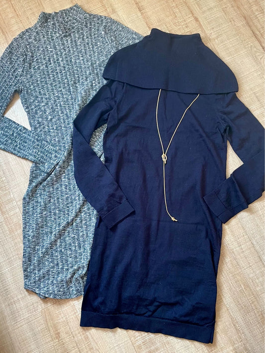 COS Navy Wide-Collar Wool Dress — front view