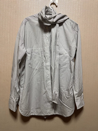 ARKET Grey Striped Scarf-Neck Shirt