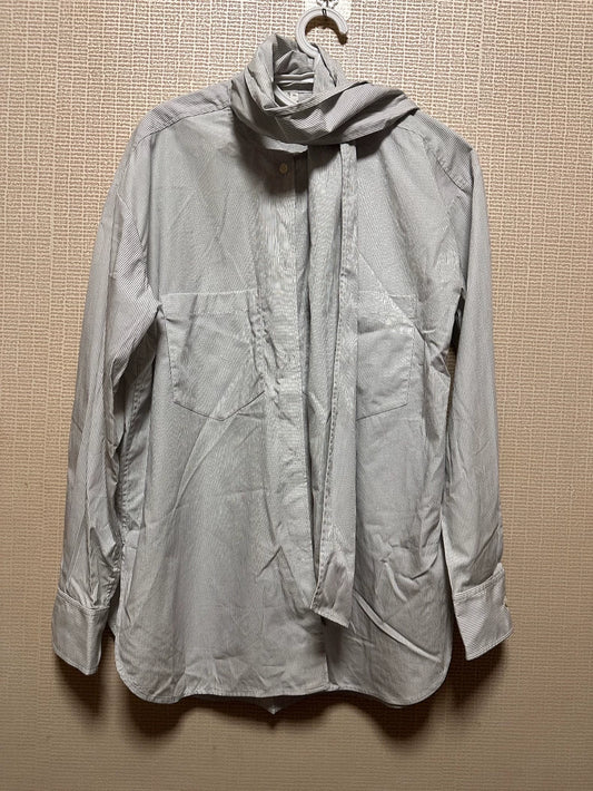 ARKET Grey Striped Scarf-Neck Shirt