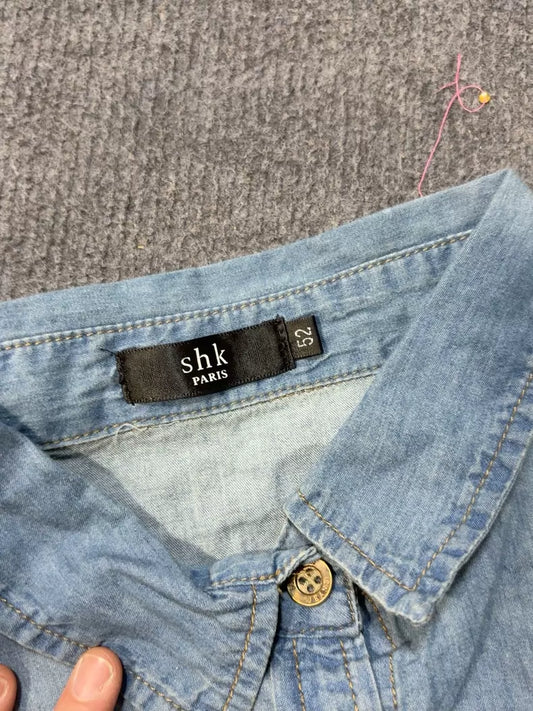 Embroidered denim shirt dress