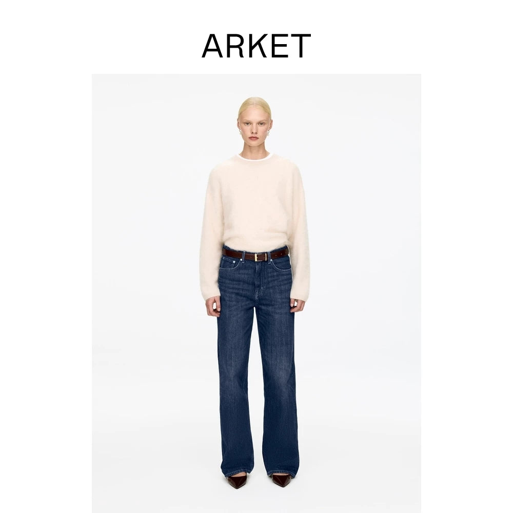 ARKET Dark Blue High-Rise Wide-Leg Jeans — front view