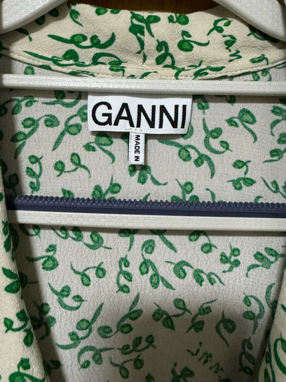 GANNI Green Floral Long-Sleeve Wrap Dress – photograph 3