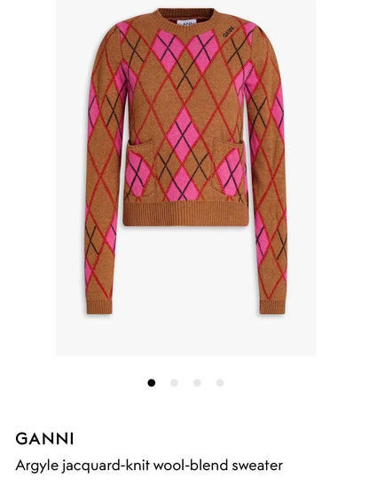 GANNI Pink-Brown Argyle Sweater — product detail 7
