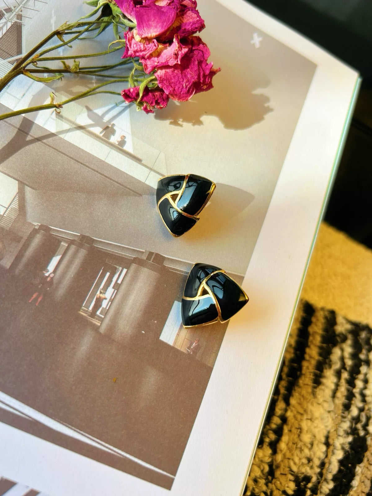 Monet Black and Gold Triangle Clip-On Earrings — product detail 2