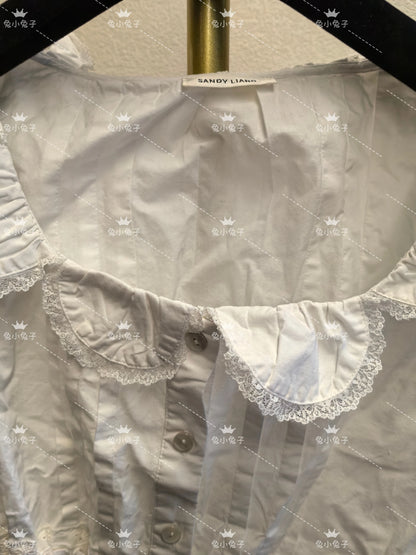 Sandy Liang White Lace-Trim Cropped Shirt — product detail 4