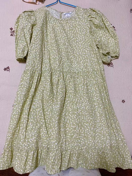 MONKI Sage Floral Puff-Sleeve Dress