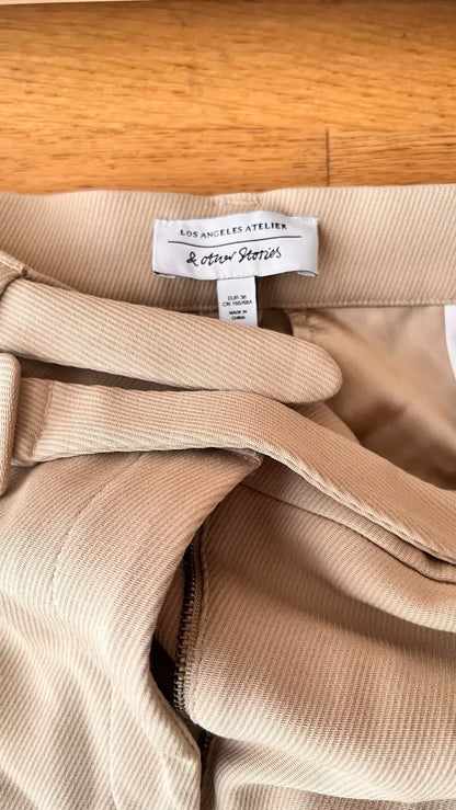 & Other Stories Beige Belted Cropped Trousers