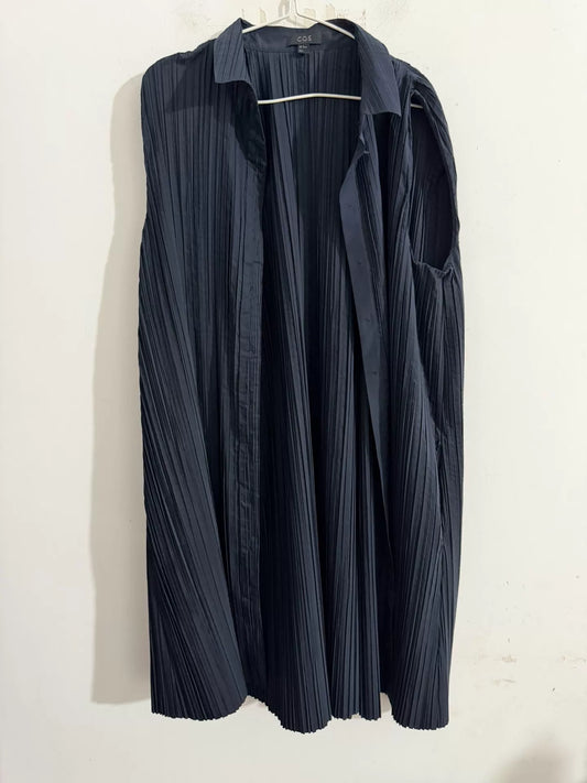 COS Navy Sleeveless Pleated Dress — front view