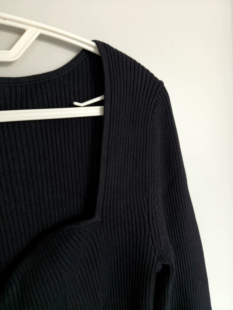 & Other Stories Black Square-Neck Knit Top