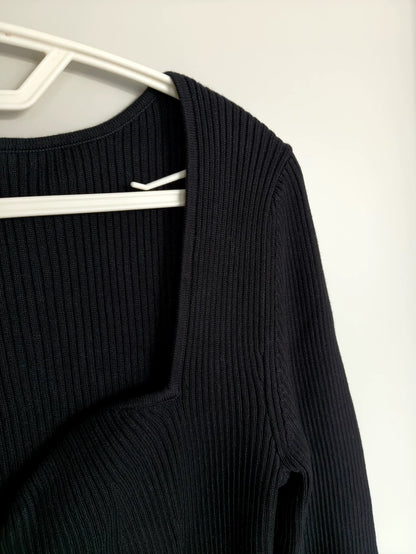 & Other Stories Black Square-Neck Knit Top