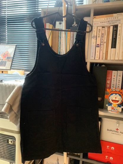 MONKI Black Denim Pinafore Mini Dress