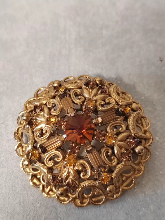 Antique Czech Multicolour Rhinestone Brooch — original seller image 1