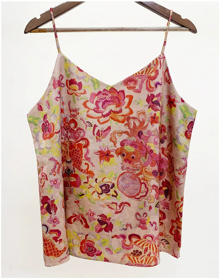 Yimengdu Floral Brocade-Effect Camisole Top — product detail 7