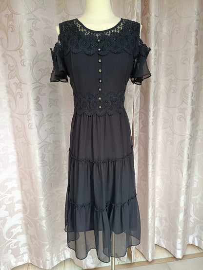 YangQi Black Off-Shoulder Beaded Lace Chiffon Maxi Dress – M — original seller image 1