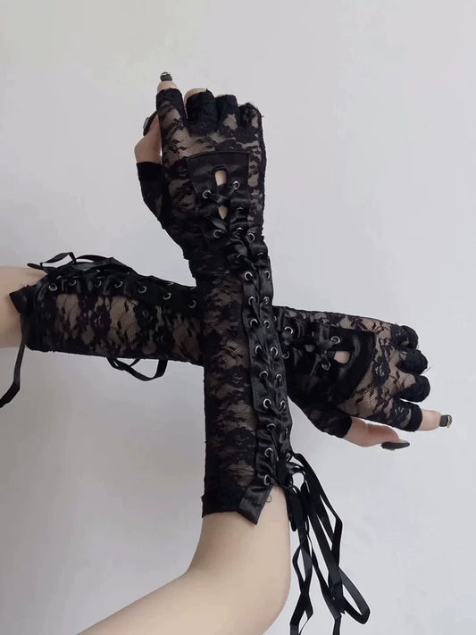Vintage Lace Tie Gloves