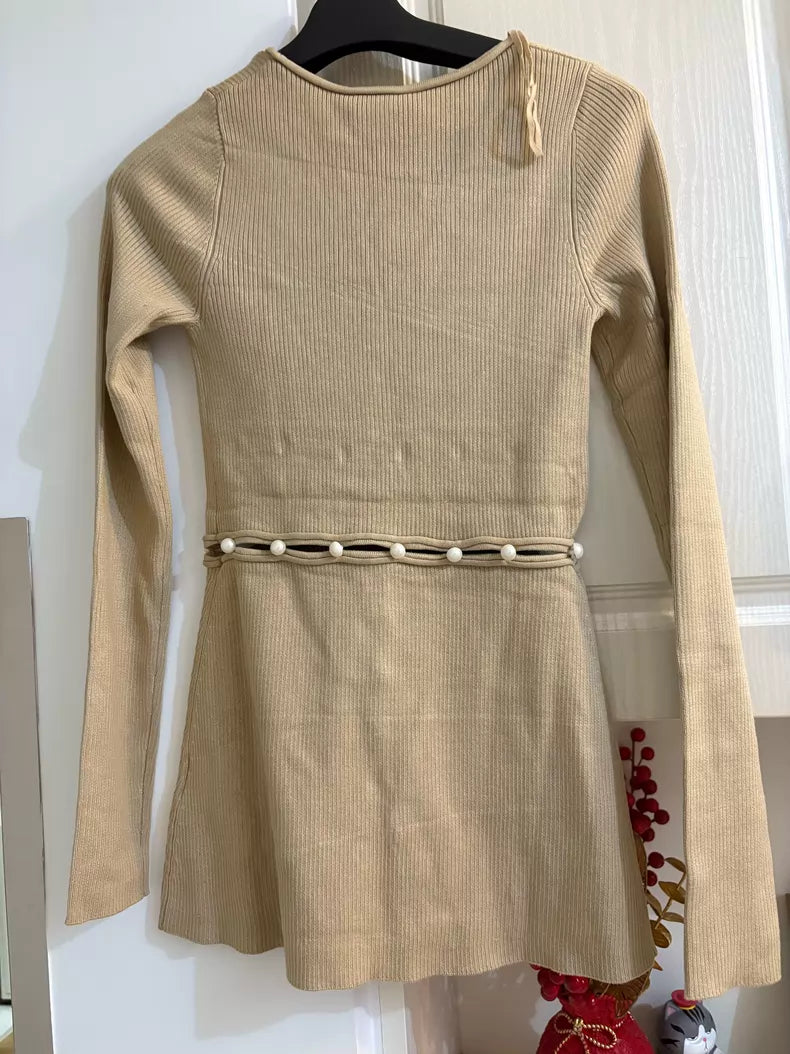 & Other Stories Beige Pearl-Trim Cardigan