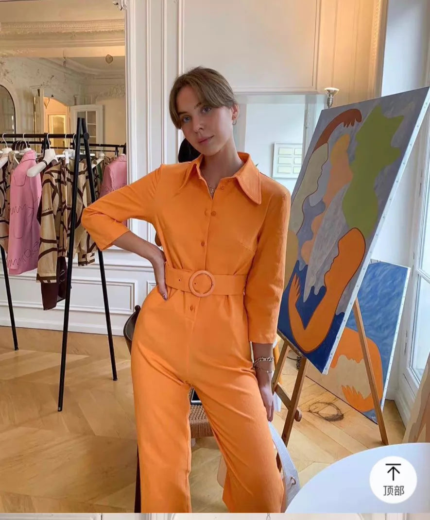 House of Sunny Orange Belted Wide-Leg Jumpsuit – photograph 1