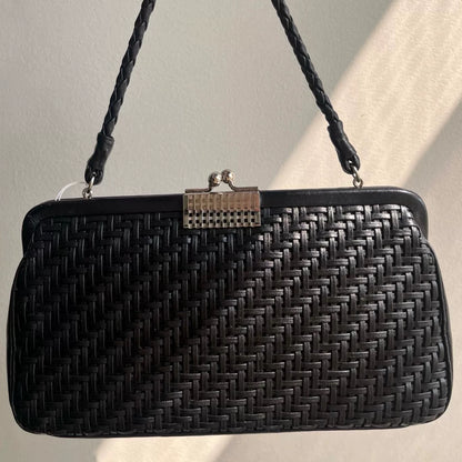 Japanese Showa-Era Vintage Woven Leather Handbag — original seller image 1