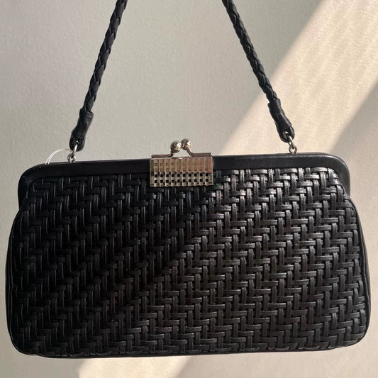 Japanese Showa-Era Vintage Woven Leather Handbag — original seller image 1