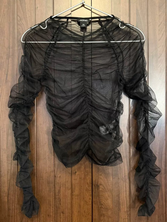 MONKI Black Sheer Ruched Top