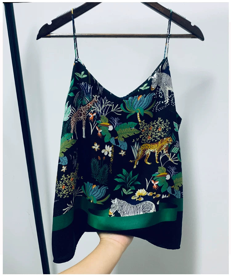 Yimengdu Jungle Print Mulberry Silk-Blend Camisole Top — product detail 9