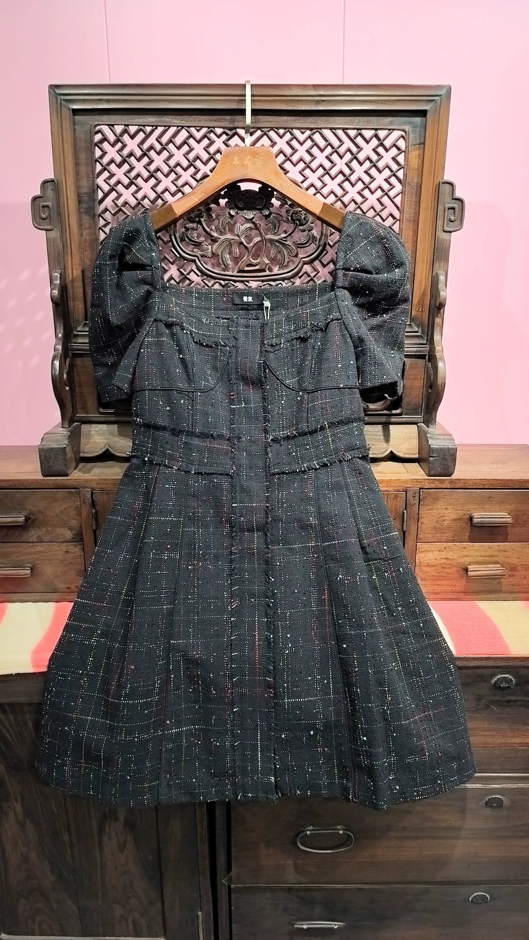 Yangqi charcoal puff-sleeve mini dress