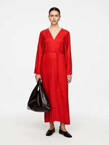 ARKET Red Silk-Blend Belted Dress