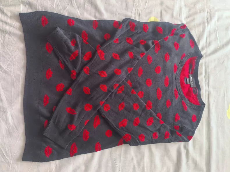 MONKI Black Red-Lip Knit Top
