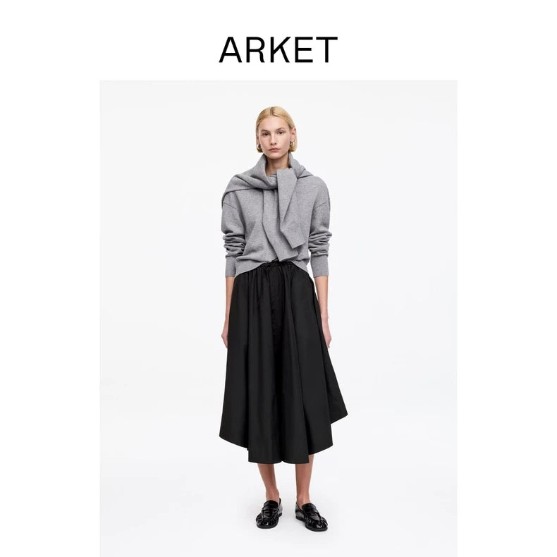 ARKET Black Cotton Midi Skirt
