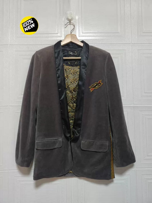 Gray-Brown Velvet Shawl Blazer