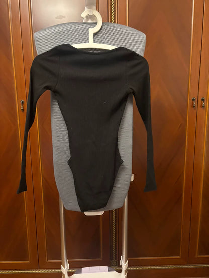 MONKI Black Stretch Long-Sleeve Bodysuit
