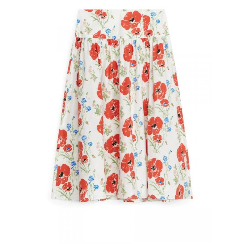 ARKET Red Floral Cotton A-Line Skirt